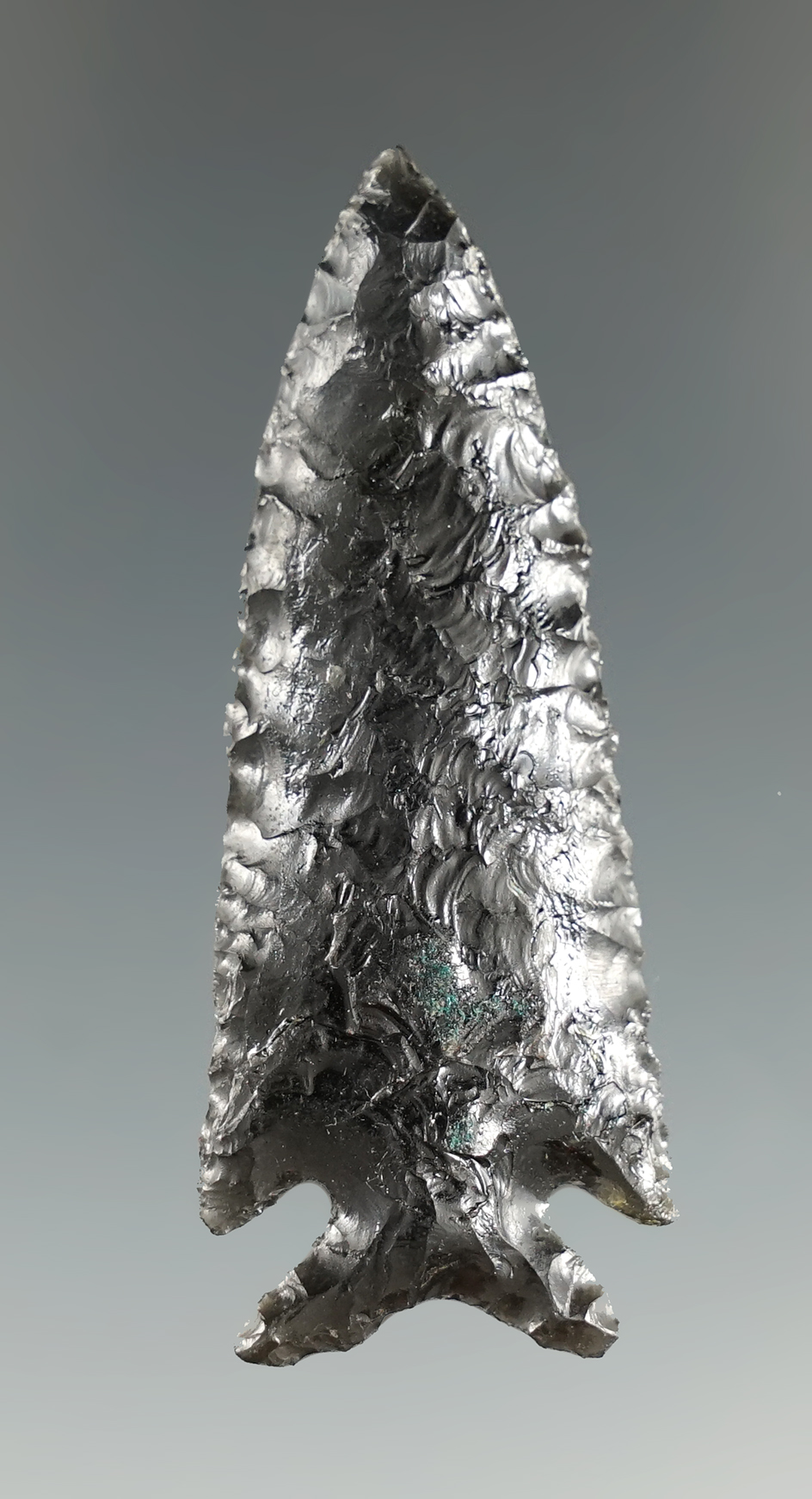 2 1/16" Elko Eared made from Obsidian, found in Oregon. Ex. Jim Hogue Collection.