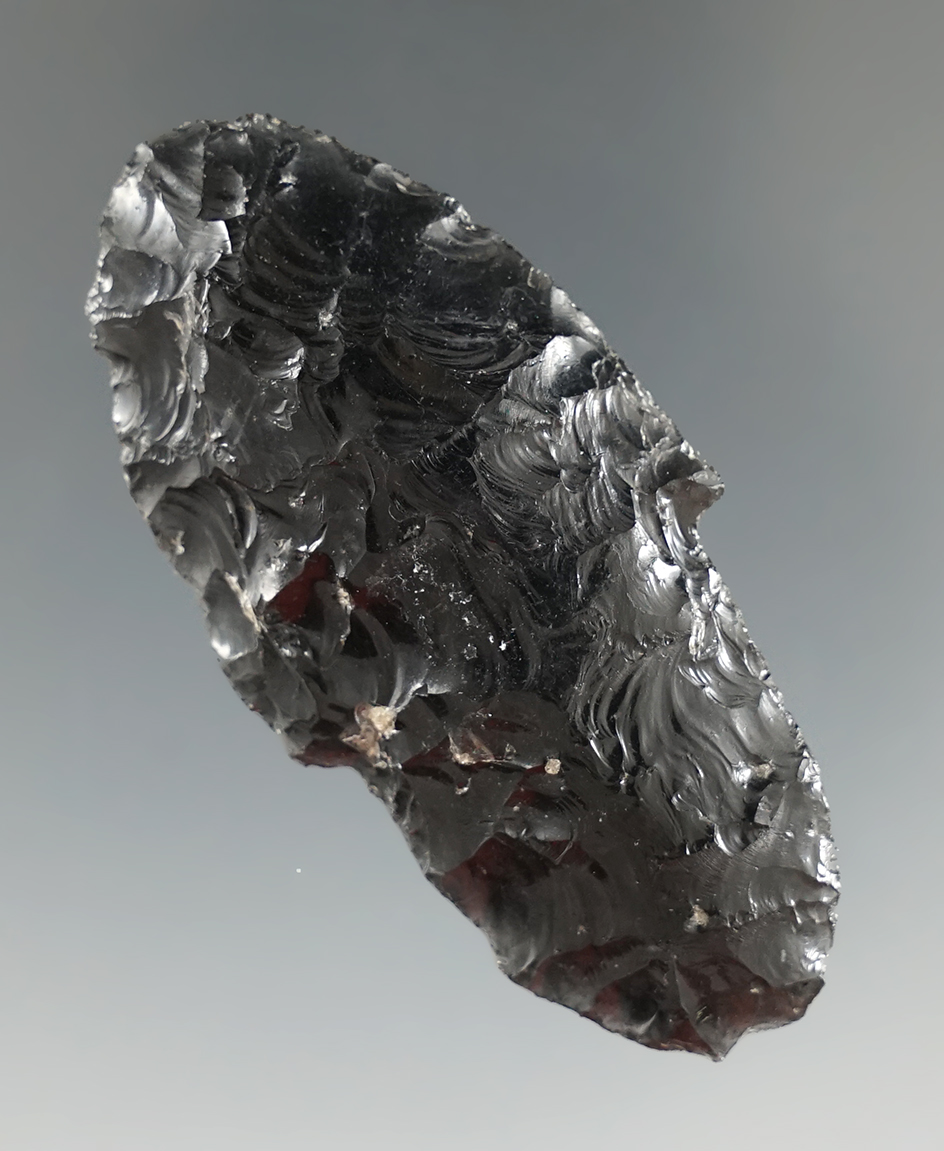 2 5/16" Parman made from Obsidian, found in Christmas Valley, Oregon. Ex. Jim Hogue Collection.