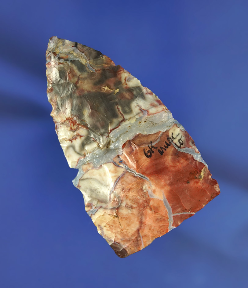 2 11/16" Blade made from very colorful Flint Ridge Flint - broken and glued at the mid section.