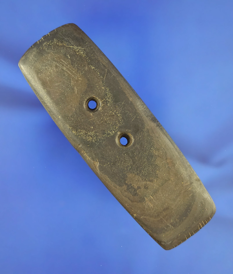 4" Rectangular Gorget with nice tally marks on one and that is well patinated - Hardin Co.,  Ohio.