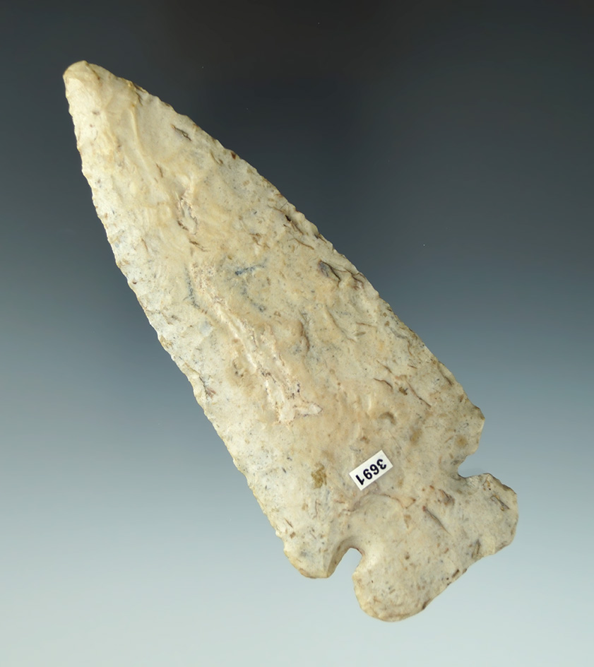 Large 4 11/16" Flint Ridge Flint Cornernotch is nicely patinated found in Ohio.