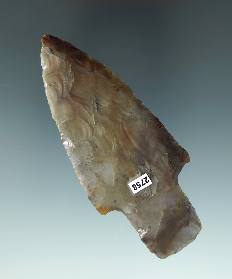 3 3/8" Adena - exceptionally well flaked - Flint Ridge Flint Mercer County Ohio. -