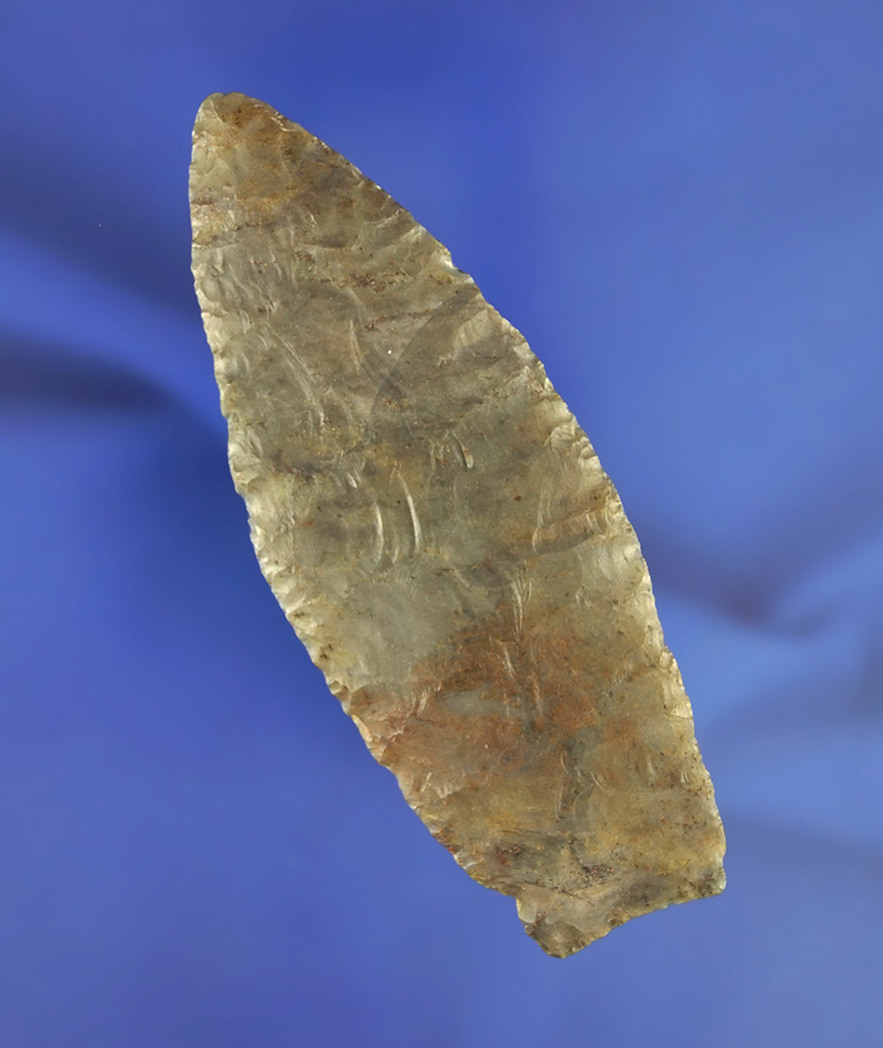 3 7/8" Paleo Lanceolate made from beautiful Flint Ridge found in Licking  Co.,  Ohio. Ex. Hooks.