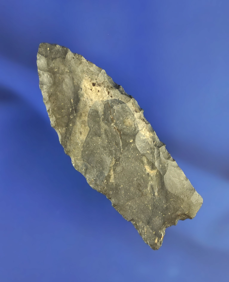 2 11/16" unfluted Paleo Clovis found in Mahoning Co.,  Ohio made from Coshocton Flint.