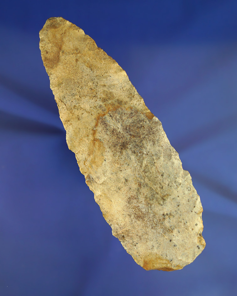 Large 7 1/4" Flint Knife found in Auglaize Co.,  Ohio that is very heavily patinated.