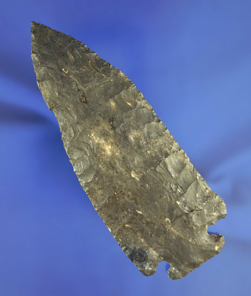 Very thin 4 11/16" first stage Pentagonal made from black Upper Mercer Flint - Richland Co.,  OH.