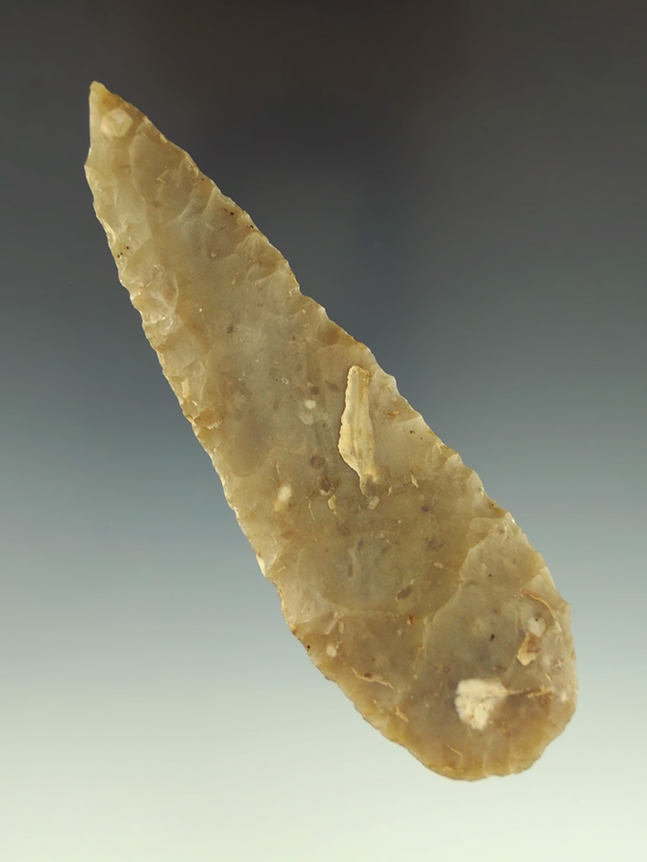 4 3/16" Knife made from beautiful Flint Ridge Flint chalcedony that is semi translucent - Ohio.