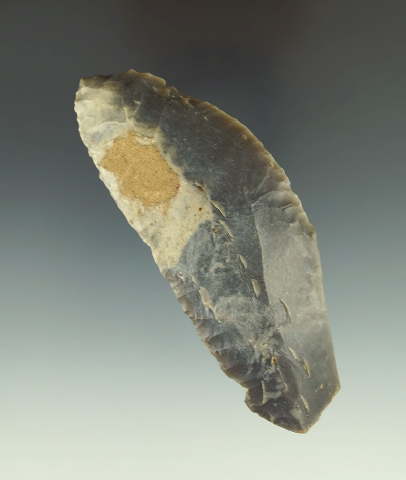 Nicely crafted 3 13/16" high quality Flint Paleo Uniface Knife found in southern Ohio.