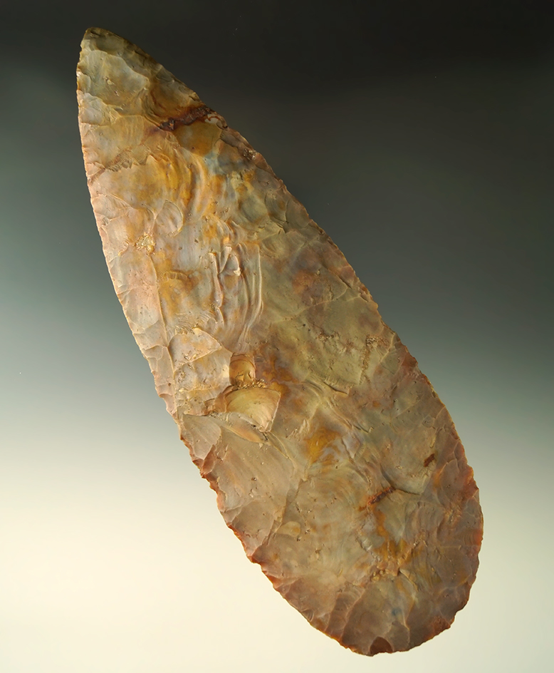 Sale Highlight!  Huge 8 5/16" Flint Ridge Adena Blade - Cache centerpiece in Vietzen Museum.