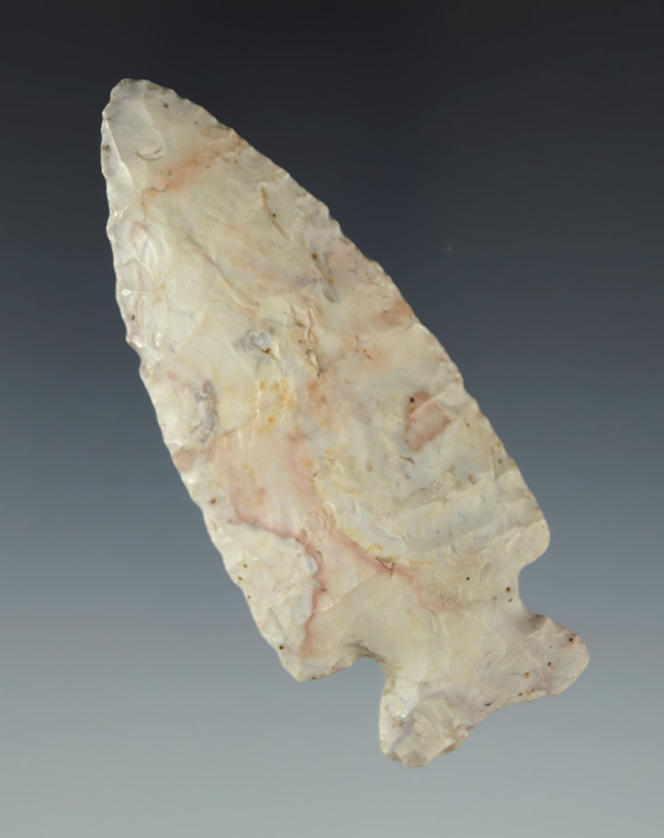 3 1/8" Cream and Pink Flint Ridge Hopewell found in Crawford Co., Ohio.