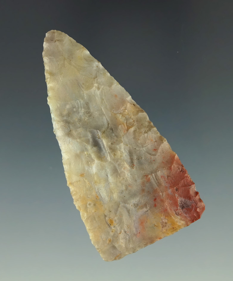 2 3/8" Triangular Fort Ancient Blade made from colorful Flint Ridge Flint  Delaware Co.,  Ohio.