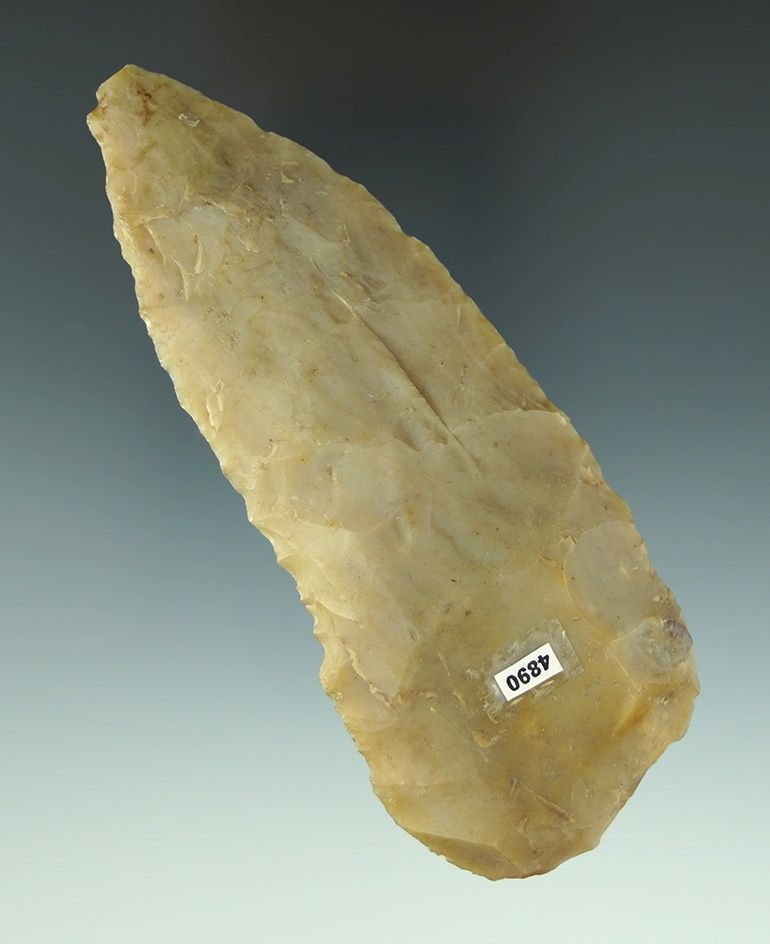4 1/2" heavily patinated Flint Ridge Flint Paleo Uniface knife found in Ohio.