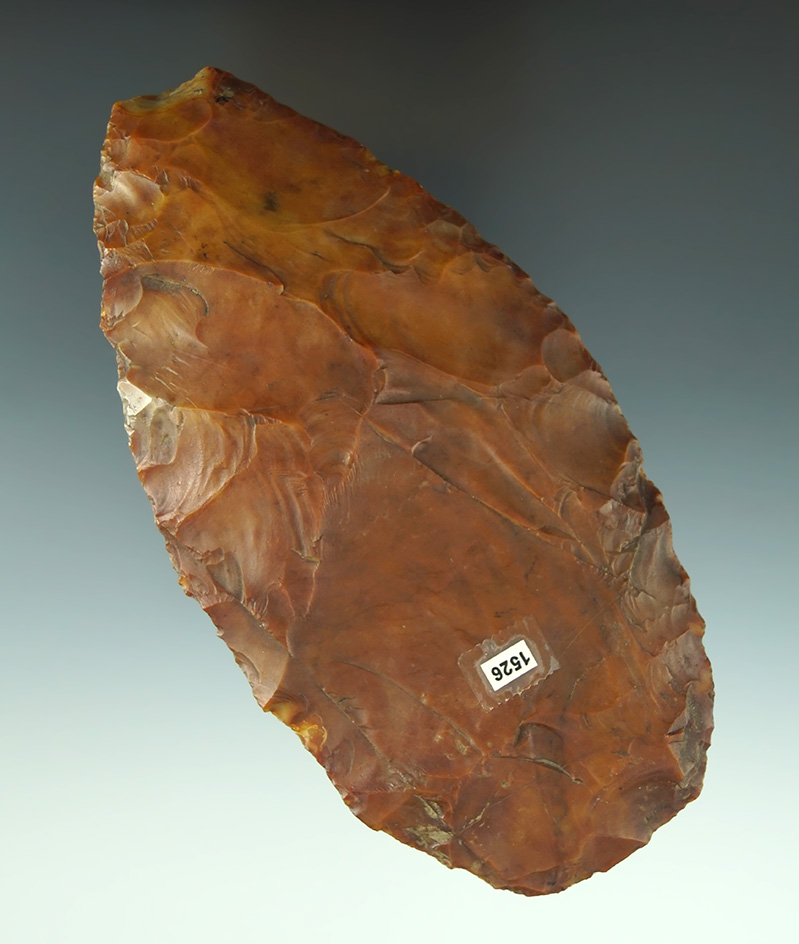 5 3/16" heavily patinated Flint Ridge Flint Blade found in Montgomery County Ohio.