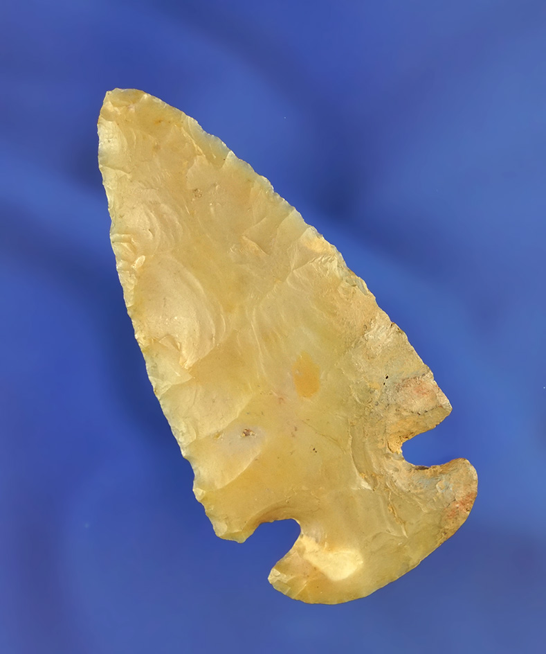 2 11/16" Flint Ridge Flint Dovetail - restoration to one corner of base +one ear. Delaware Co., OH