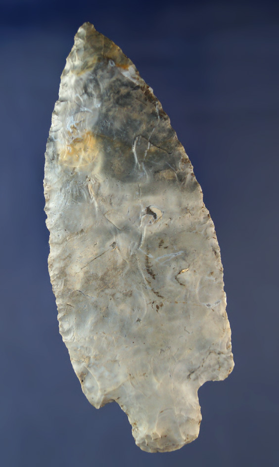 5 1/8" beautiful gray and blue Flint Ridge Flint Adena found near Madison, Lake Co., Ohio.