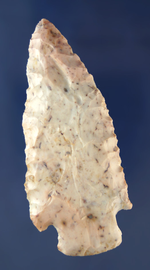 3 1/4" Cornernotch made from heat-treated Flint Ridge Flint found in Ohio.