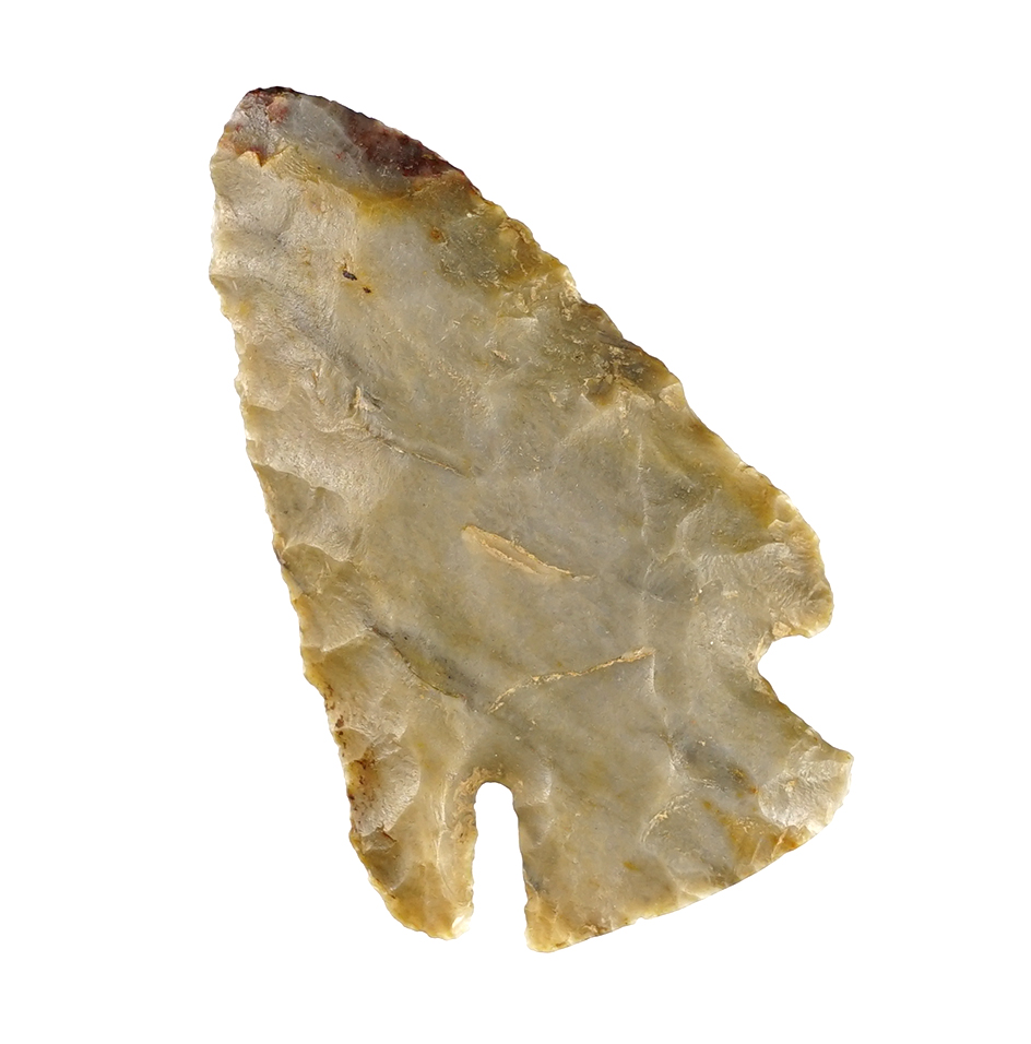 2 5/16" Lost Lake made from colorful flint. Found in the Midwestern U.S.