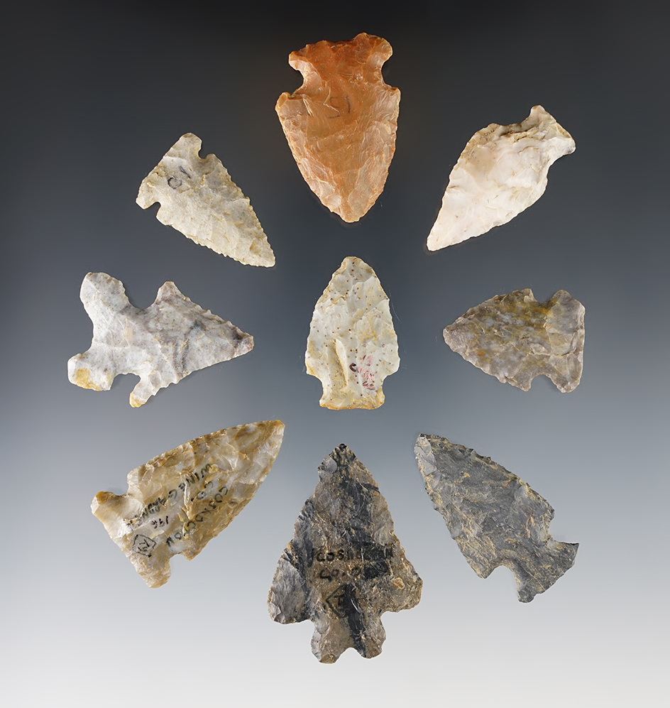 Set of 9 nicely made Ohio points. The largest is 2".