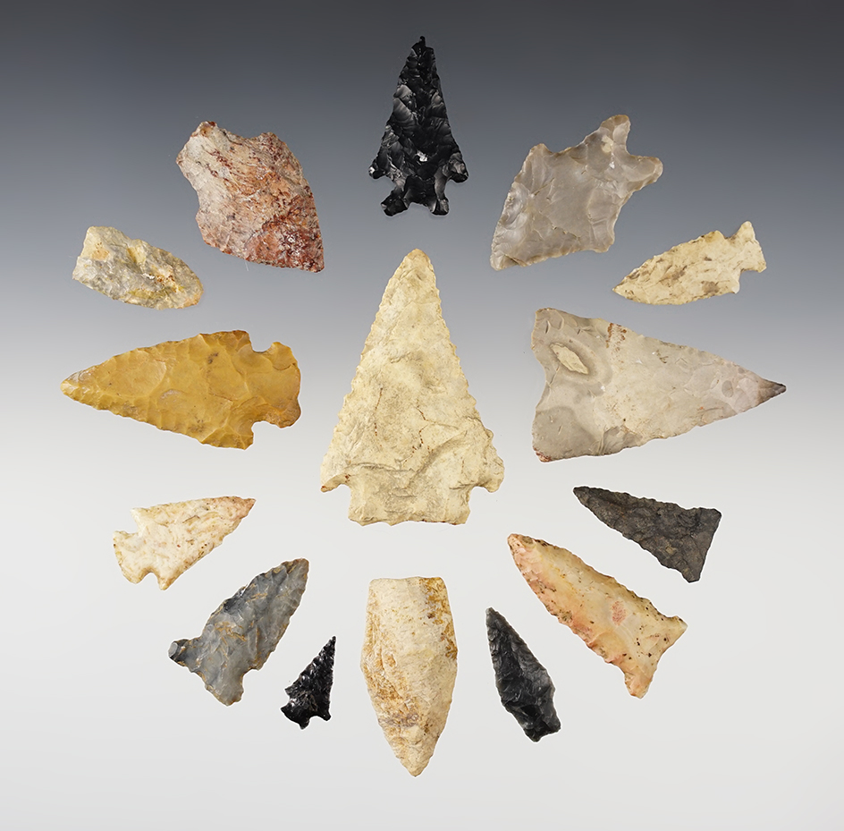 Set of 15 assorted artifacts found in various states. The largest is 2 7/16".