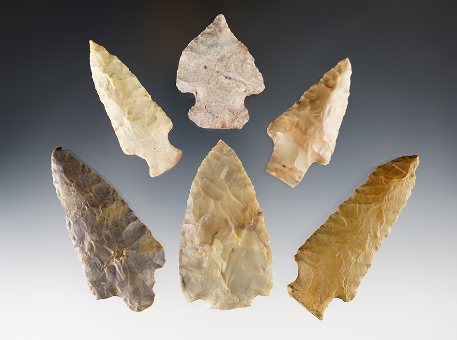 Set of six assorted Midwest points and knives. All are in nice condition. Largest is 3 1/8".