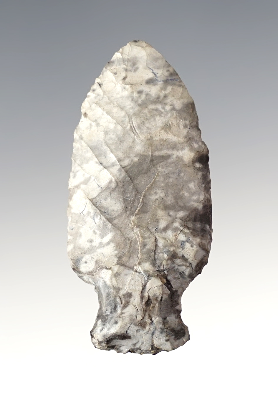 2 1/16" Bottleneck  made from nice mottled flint.  Midwest. Ex. Kilguss, Scott Yerkes.