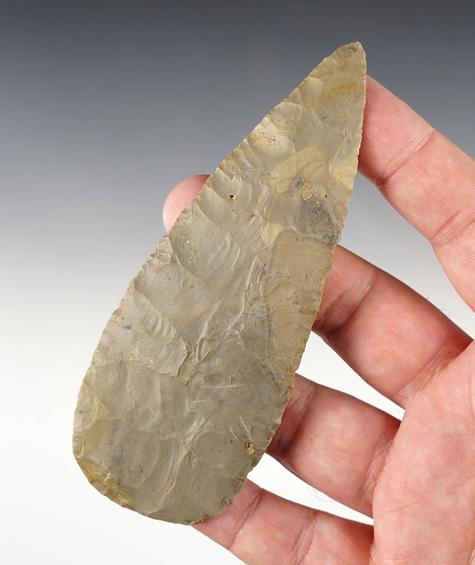 4 13/16" Cache Blade found in Xenia, Greene Co., Ohio. A fine example with great flaking.