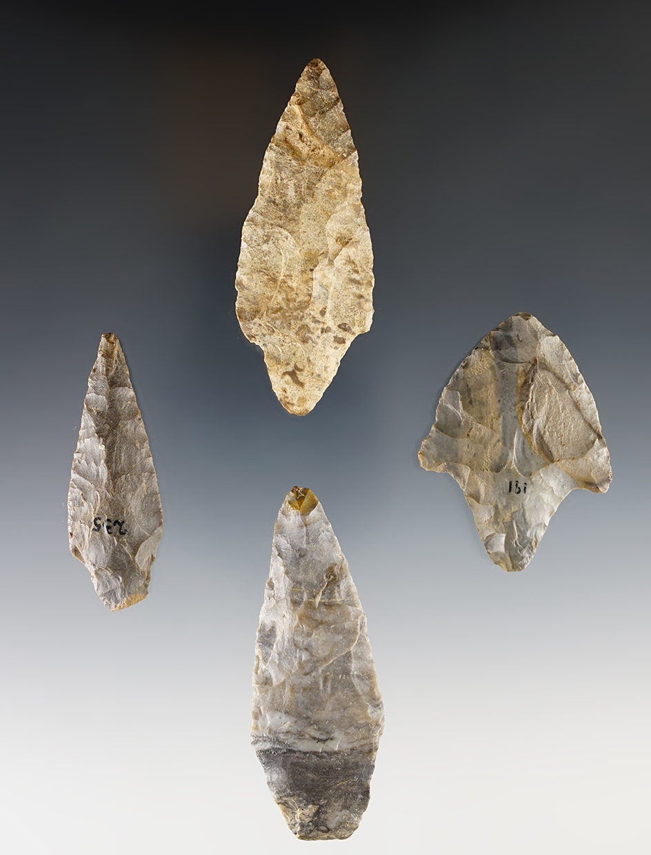 Set of 4 Midwest Adena points. The largest is 2 11/16".