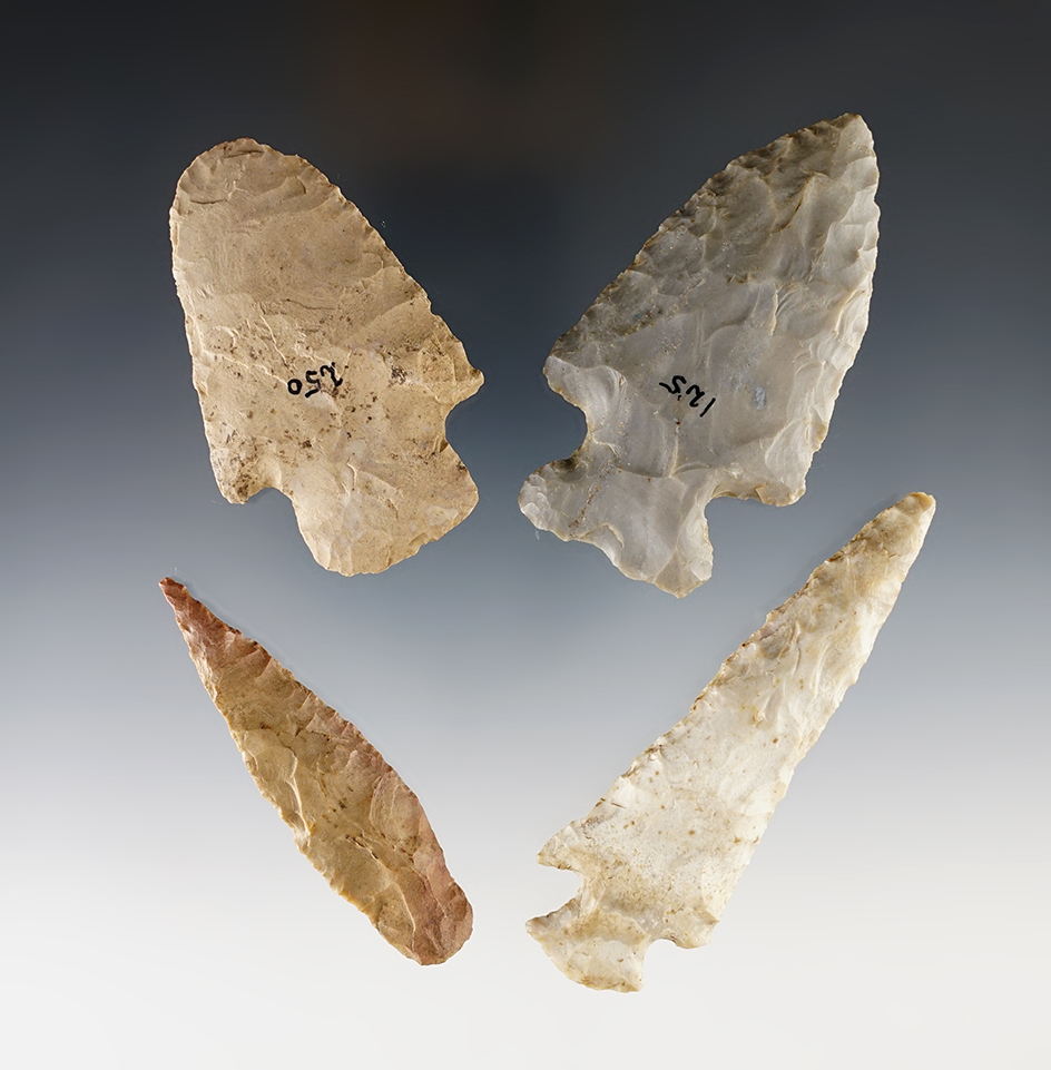 Set of 4  nice Midwest points. The largest is 3 1/4".