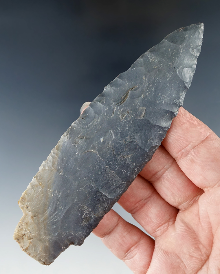 4 3/4" Hornstone Paleo Stemmed Lanceolate found in Orange Co., Indiana.