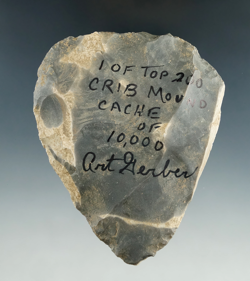 4" Crib Mound Hornstone Cache Blade found in Spencer Co., Indiana by Art Gerber.