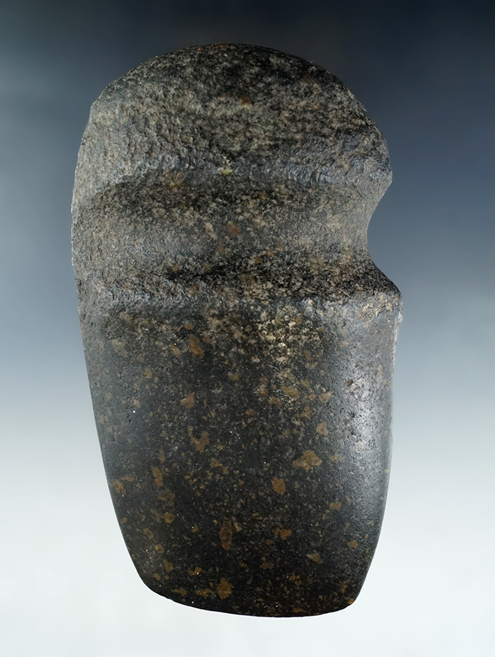 5 5/8" long 3/4 grooved Axe made from black Hardstone with brown inclusions - Richland Co., Ohio.