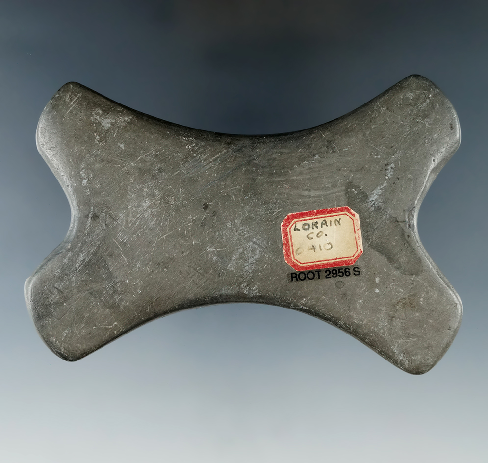 4 3/16" Undrilled Hopewell Reel Gorget made from Slate, found in Lorain Co., Ohio. Pictured!