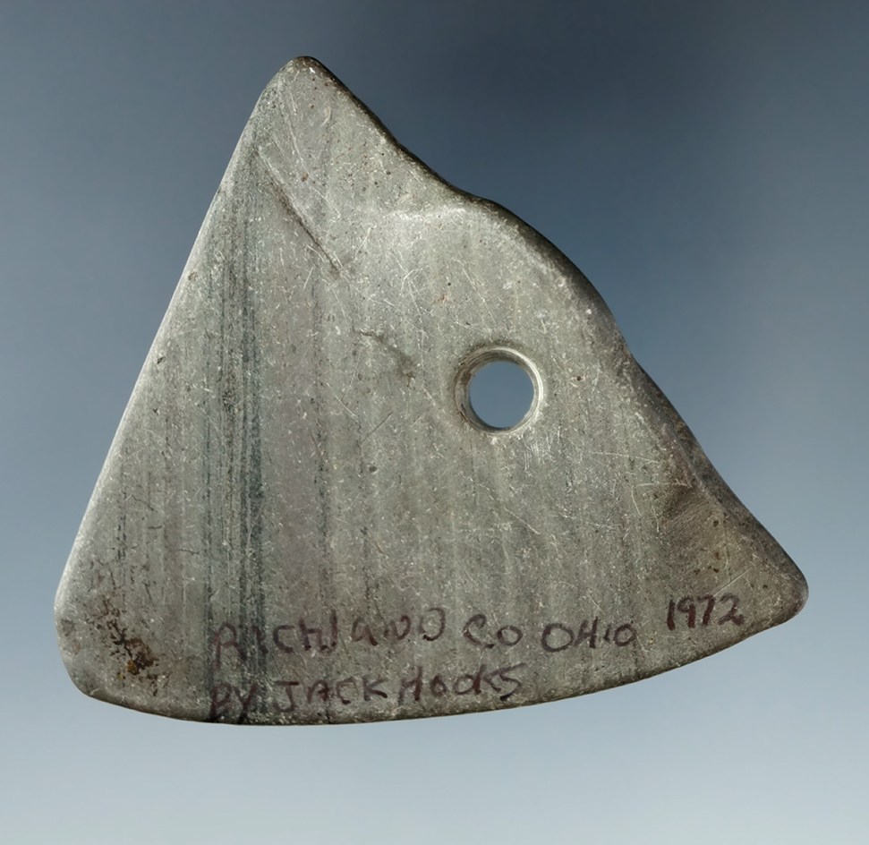 2 1/8" by 2 3/8" Butterfly Bannerstone half that is broken and salvaged by prehistoric man.