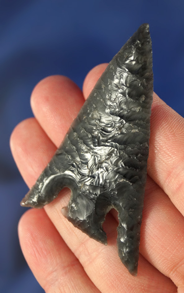 One of the finest examples seen! 2 1/2" finely flaked  Obsidian Hells Canyon - Oregon