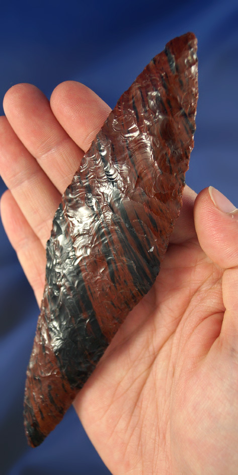 Very Nice! Perfectly flaked and well styled 5 5/8" Mahogany  Obsidian Bi-pointed Blade  - OR.