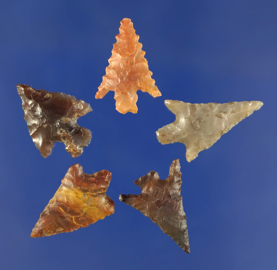 Set of five nice Columbia River Gempoints in good condition, largest is 15/16".