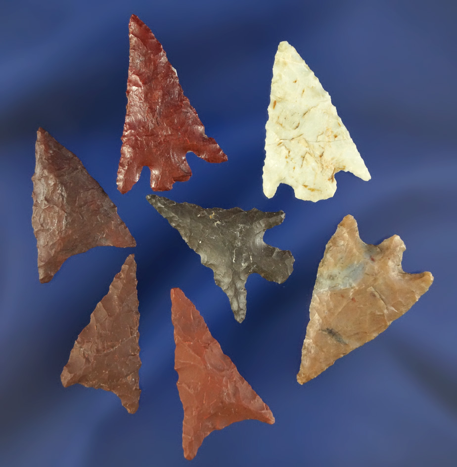 Set of seven Columbia River Gempoints found in Oregon, largest is 1".