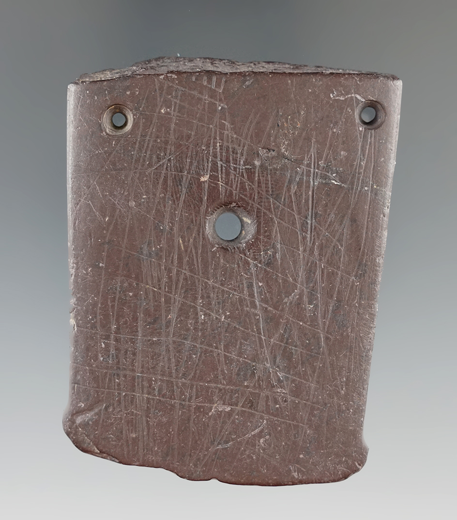 Unique engravings on both sides of this anciently salvaged 2 5/8" Gorget, Cuyahoga Co. Ohio.