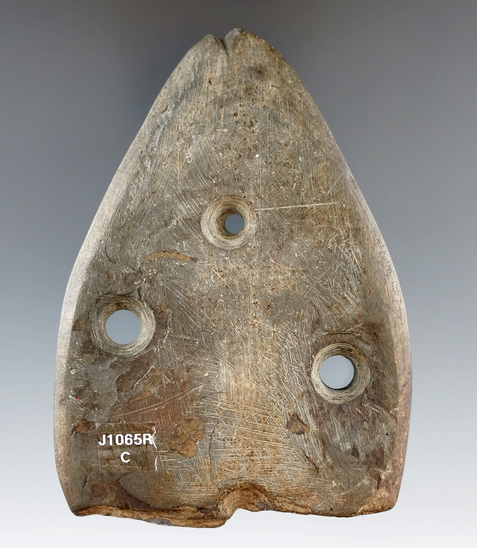 Unique anciently salvaged 3 5/8" Gorget found in Warren Co., Ohio. Surface is engraved.