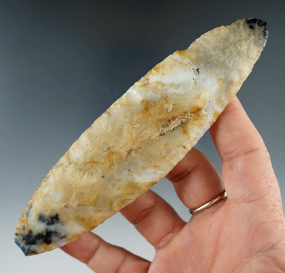 5 9/16" Mayan Blade made from multi-colored Agate, found in Central America. Stermer COA.