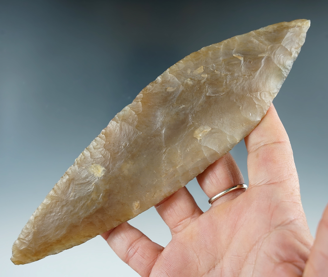 7" Mayan Blade made from semi-translucent Agate, found in Honduras. Bennett COA.