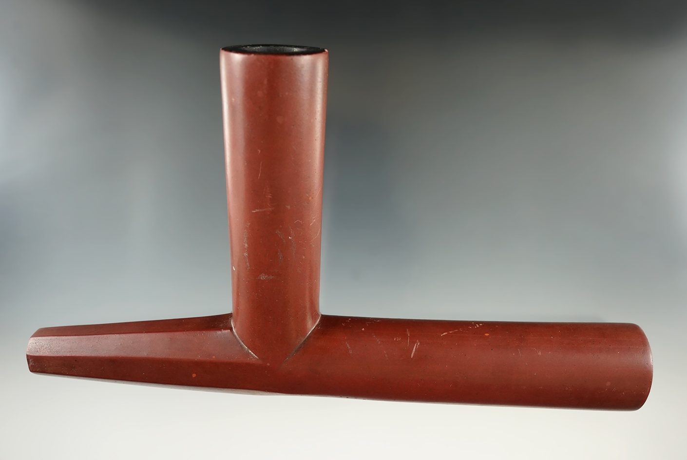 Northern High Plains 7 3/4" x 4 1/4" Wide Late Historic Period Catlinite Pipe. Pictured. COAs.