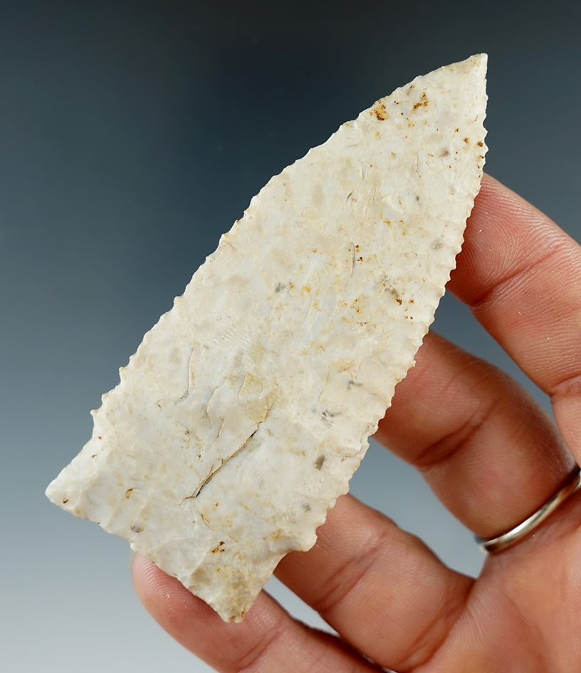 3 5/16" Holland made from Burlington Chert, found in Illinois. Comes with a Motley COA.