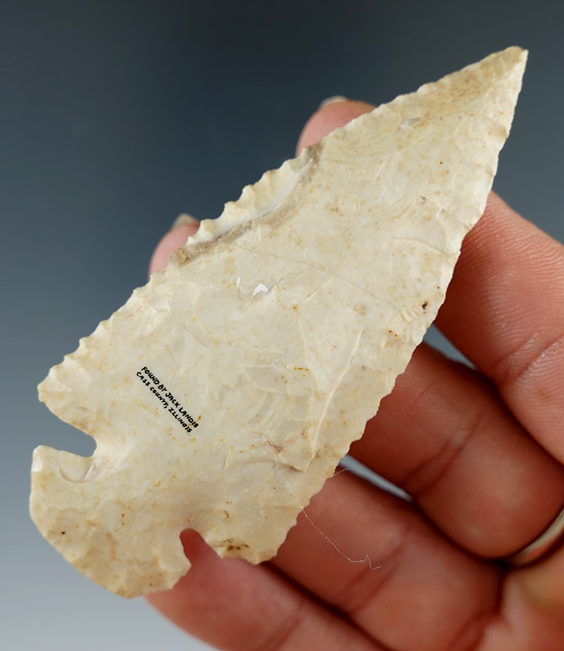 3 1/8" Dovetail made from Burlington Flint, found in Cass Co., Illinois by Jack Landis. COA.