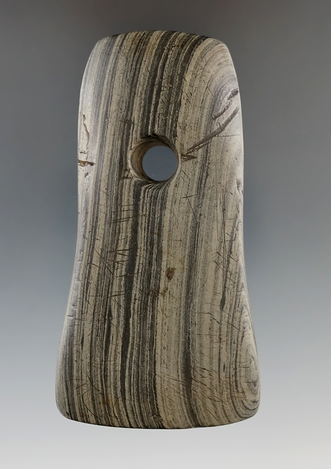 Ex. Root! 3 5/8" Adena Bell Pendant found in Mercer Co., Ohio. Comes with a Bennett COA.