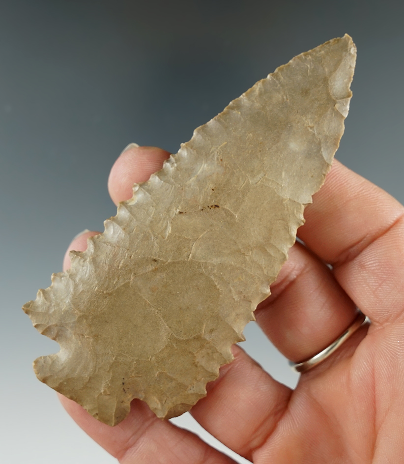 3 9/16" Decatur made from Ft. Payne Chert, found in Logan Co., Kentucky. Jackson COA.