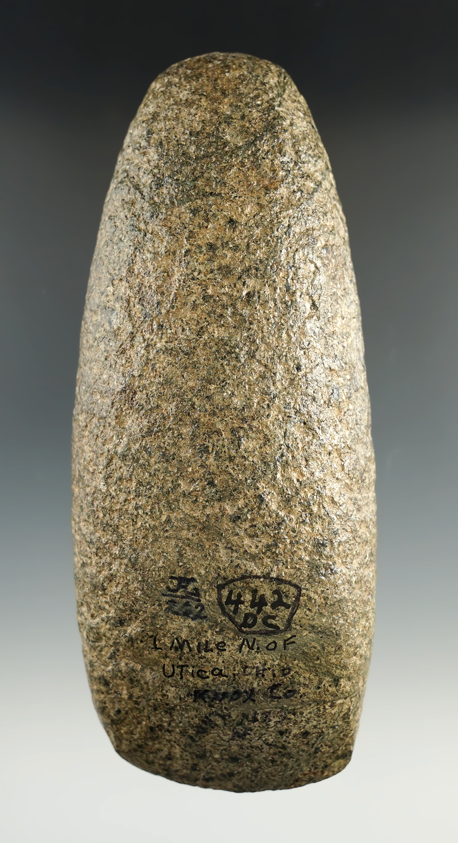 5 3/4" Hardstone Celt found in Knox County Ohio 1 mile north of Utica.