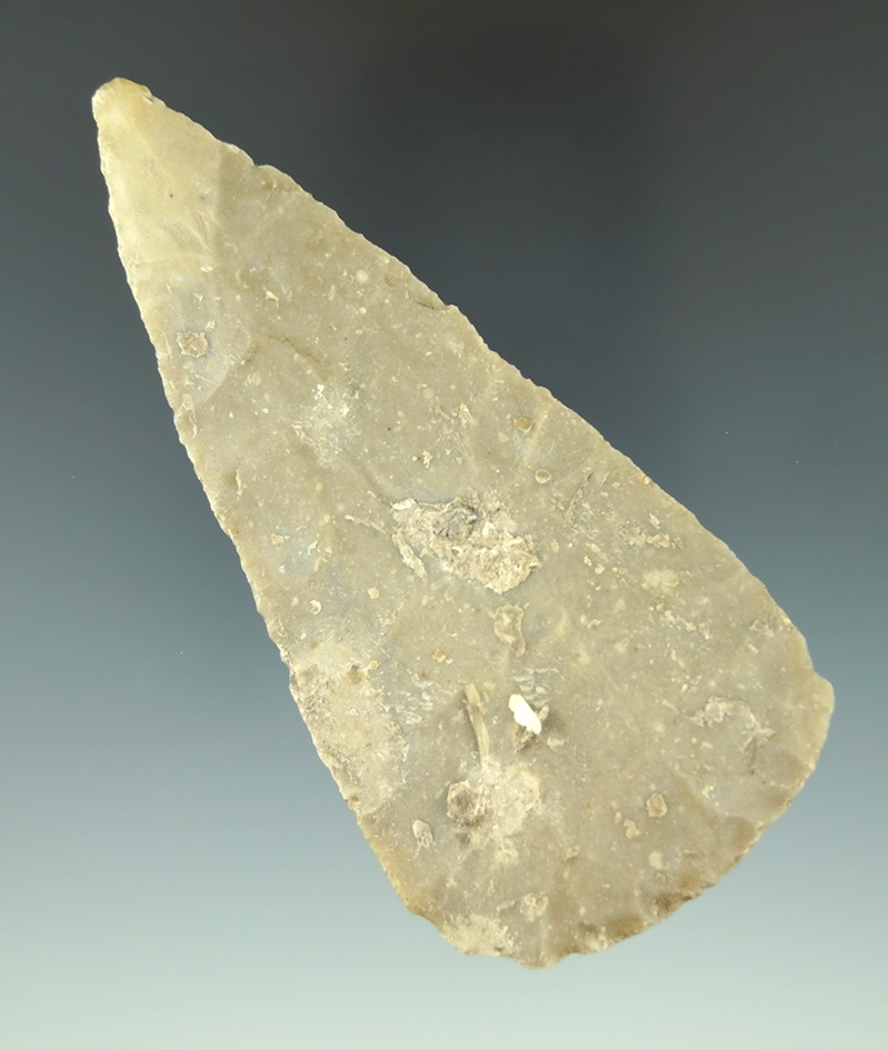 Museum Deaccession! 3 7/8" well styled and nicely flaked Covington blade found in Texas.