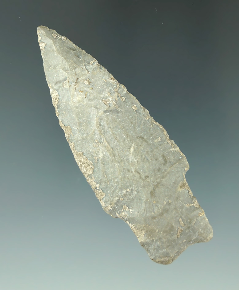 3" Stemmed Dart Point found in Texas with nice deposits on surface. Deaccession by Museum