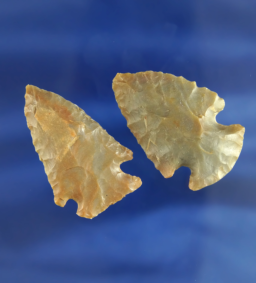 Pair of nice Carter Cave Flint Arrowheads including a miniature Dovetail and a 1 5/8" Pine Tree foun
